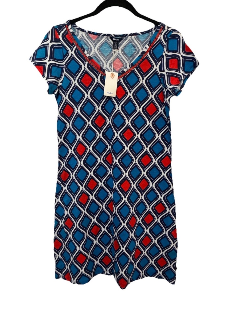 Hatley Geometric Print Marina Midi Dress in Blue and Red NWT